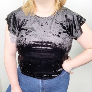 a.n.a black crushed velvet ruffle sleeve crop top